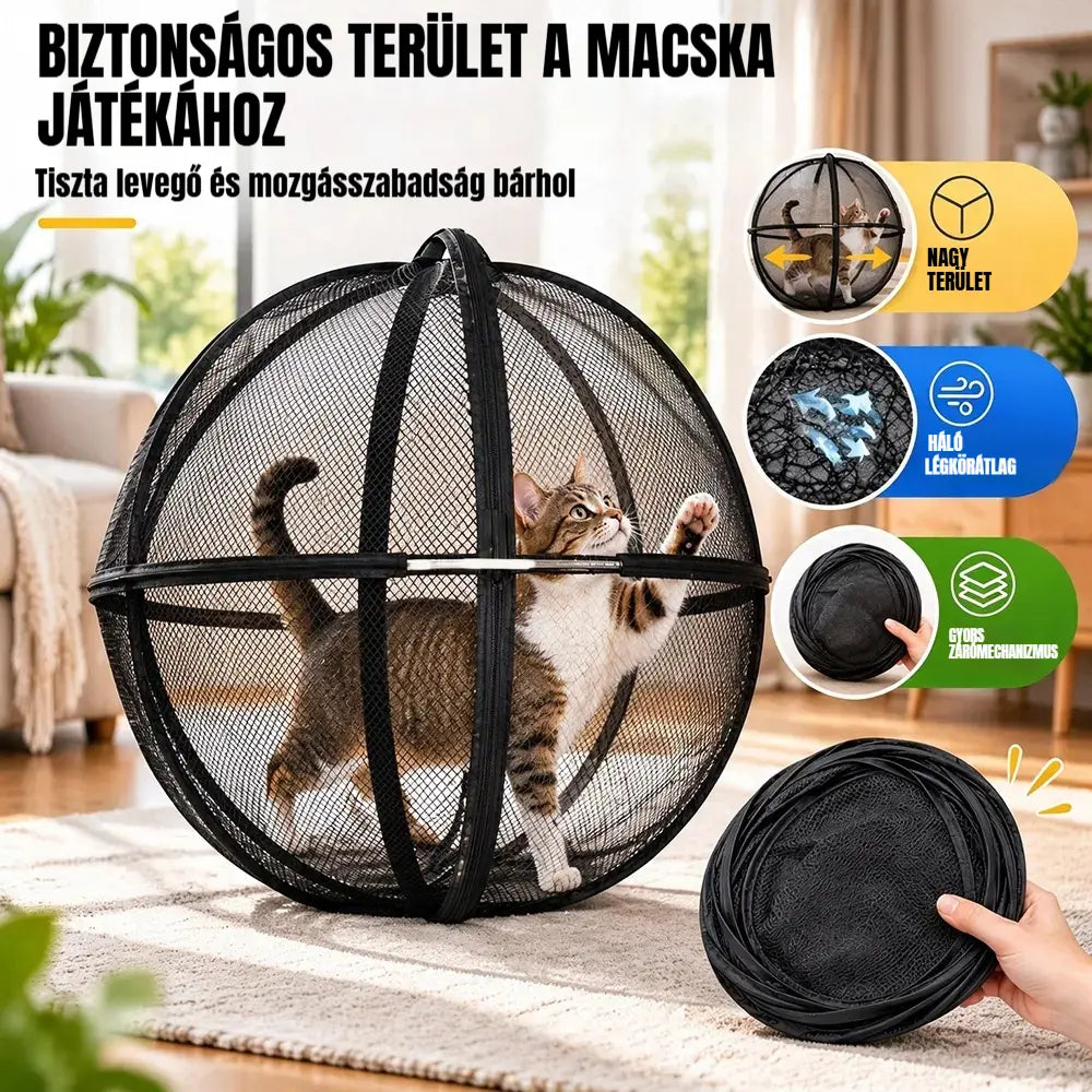 🐈 360°-os panorámás, guruló macskajátszó – Kültéri mozgásösztönző labda háziállatoknak ✅