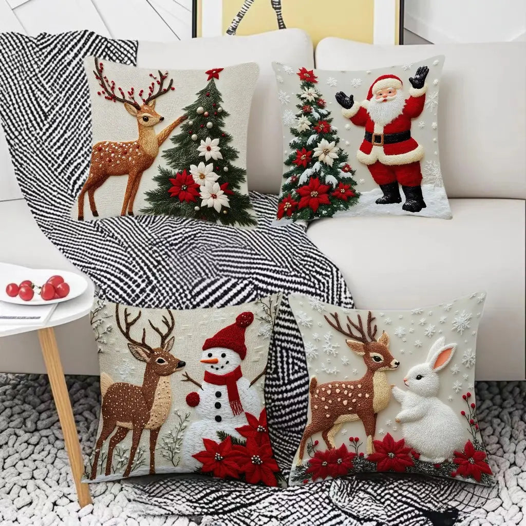 🔥【Súprava 4 kusov】🎅Vianočná ponuka – zľava 50%🎄Vankúše s vianočným motívom 4162835