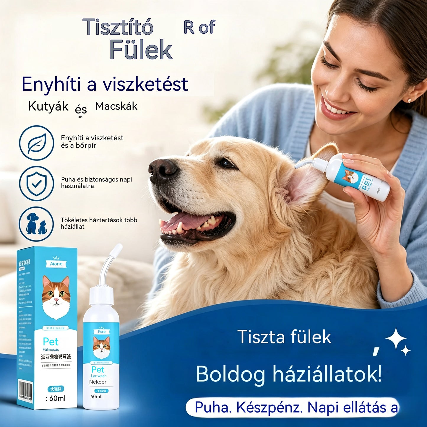 🐶2 tétel 8300 Ft.🐱 Fültisztító kutyák és macskák fülviszketésének enyhítésére.