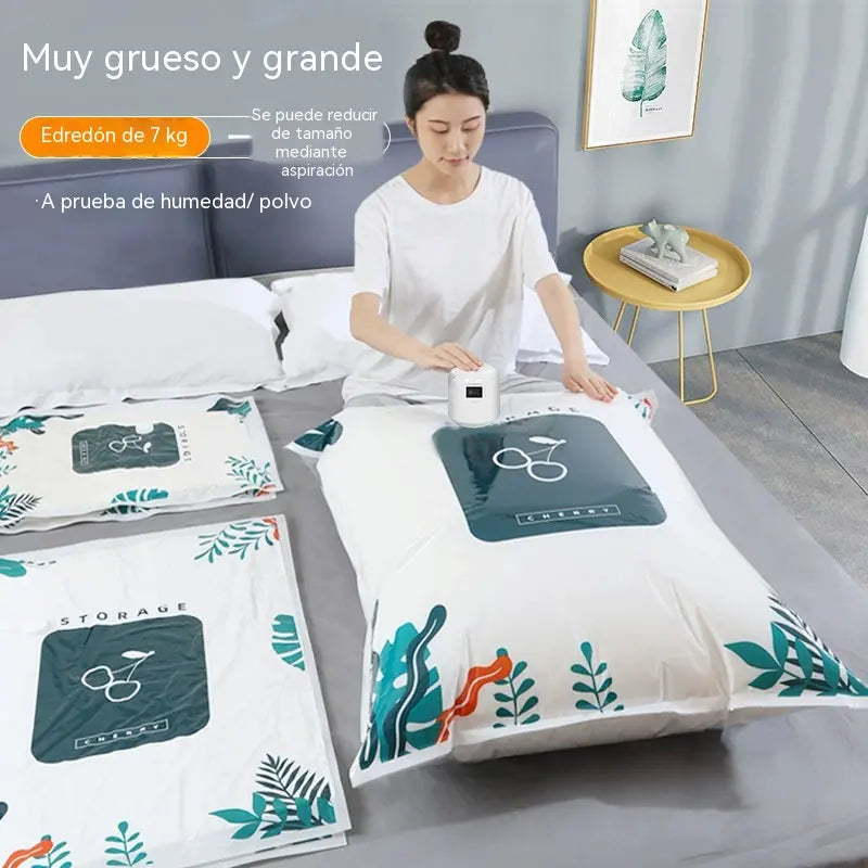 【Juego de 5】Bolsa de almacenamiento al vacío grande y comprimible: no requiere bomba, es hermética e ideal para ahorrar espacio en maletas y en casa.