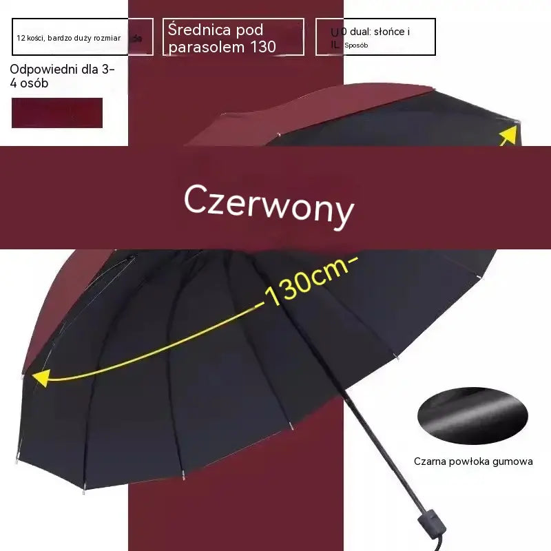 ☔ Składany parasol z 12 żebrami – odporny na wiatr, wodoodporny i lekki, na deszcz i słońce 🌞