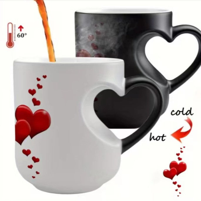 ☕Romantický keramický hrnček v tvare srdca (s rúčkou, ktorá mení farbu)💝✨