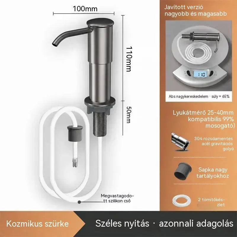 🚰Beépített szappan- és mosószeradagoló konyhai mosogatóba, prémium rozsdamentes acélból készült, közvetlenül az üvegre öblítő, kihúzható csővel és 304-es gravitációs golyóval, gyors pumpálással