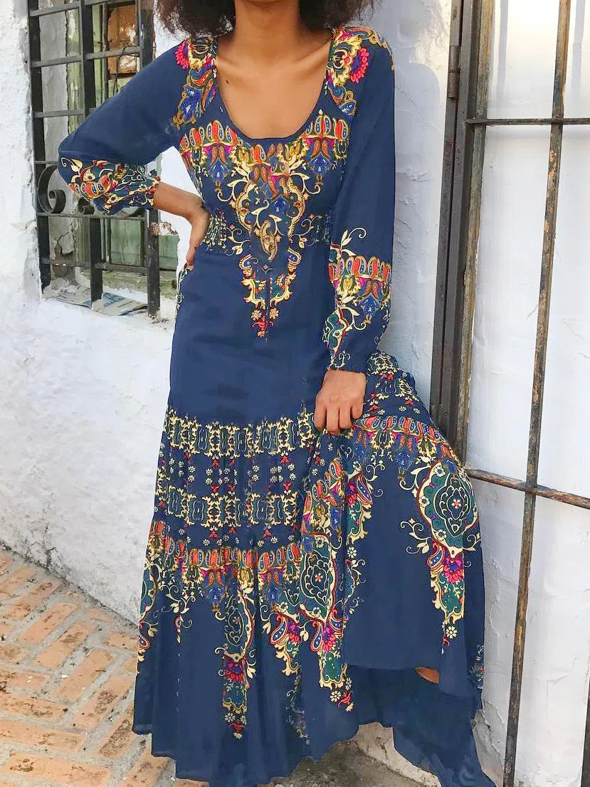【30%OFF】【S-3XL】Téli új női etnikai nyomtatott ruha