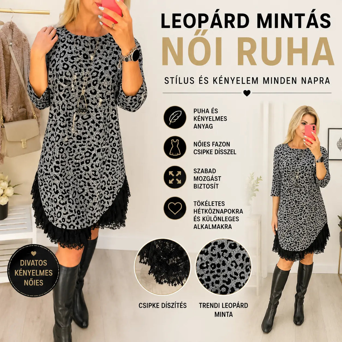 đ„đ„°ăS-3XLăĂj tĂ©li divatos, csipkefƱzött ruha, kĂ©nyelmes Ă©s meleg