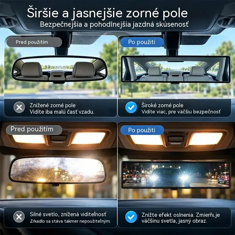 Univerzálne panoramatické vnútorné spätné zrkadlo s klipom do auta