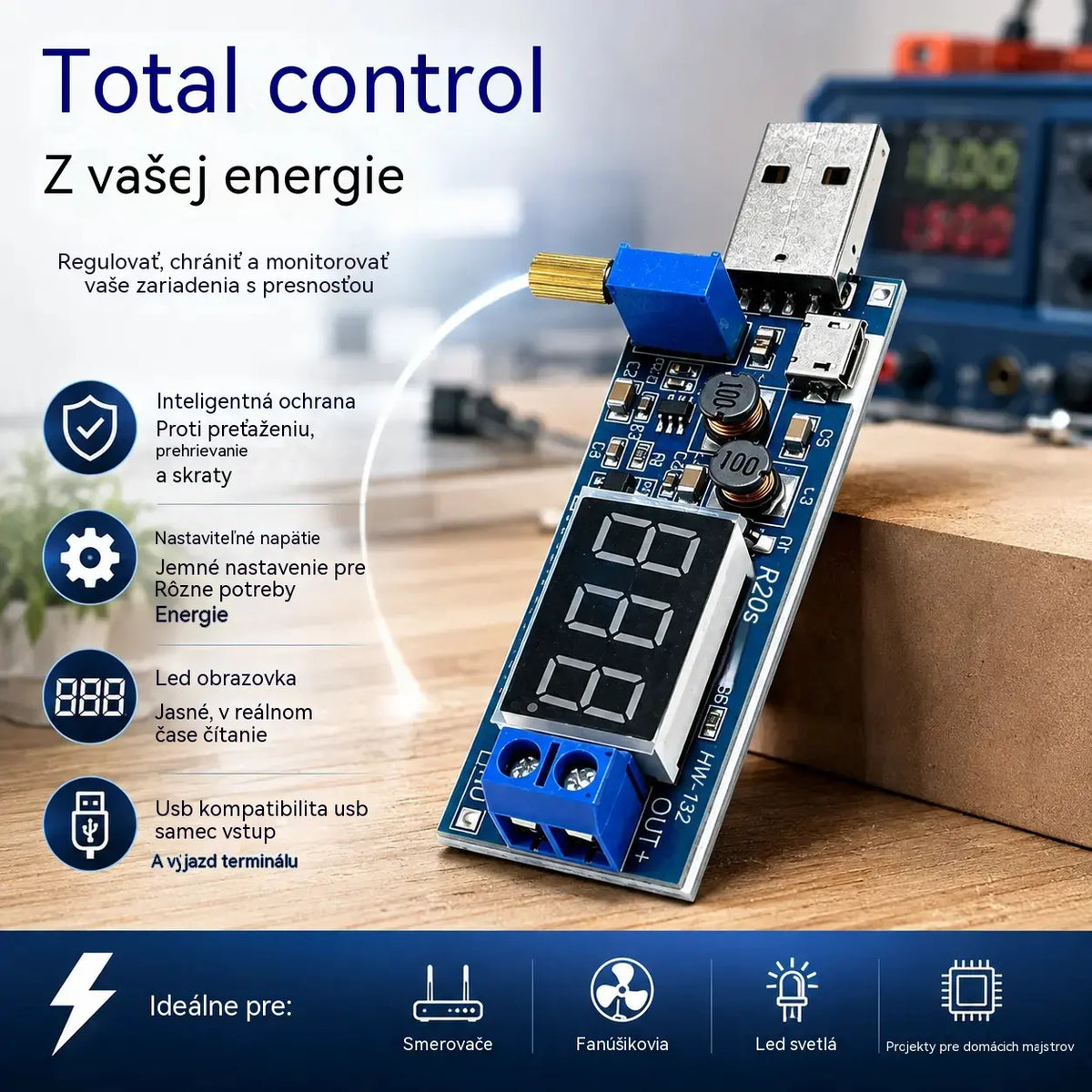 🔌【Rozhranie micro USB + rozhranie typu C】💻 Nastaviteľný modul napájania USB – 5V viacvýstupný regulátor napätia (3,3 – 24 V) | Stolný zdroj napájania pre všetky typy zariadení 🔋