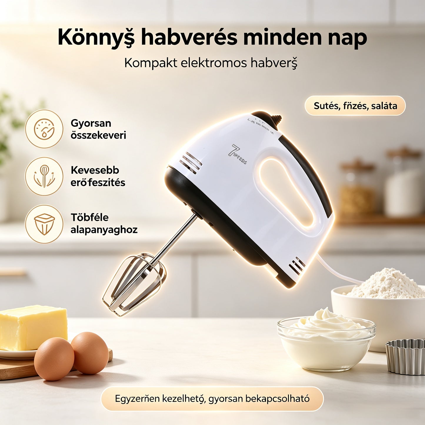 🍰Egy szett 8800 Ft 🔥✅ Otthoni sütéshez való professzionális tojáshabverő 🎂