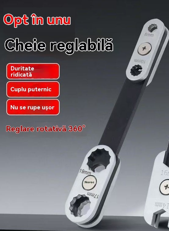 Pevný klíč osm v jednom, otočný o 360 stupňů a nastavitelný