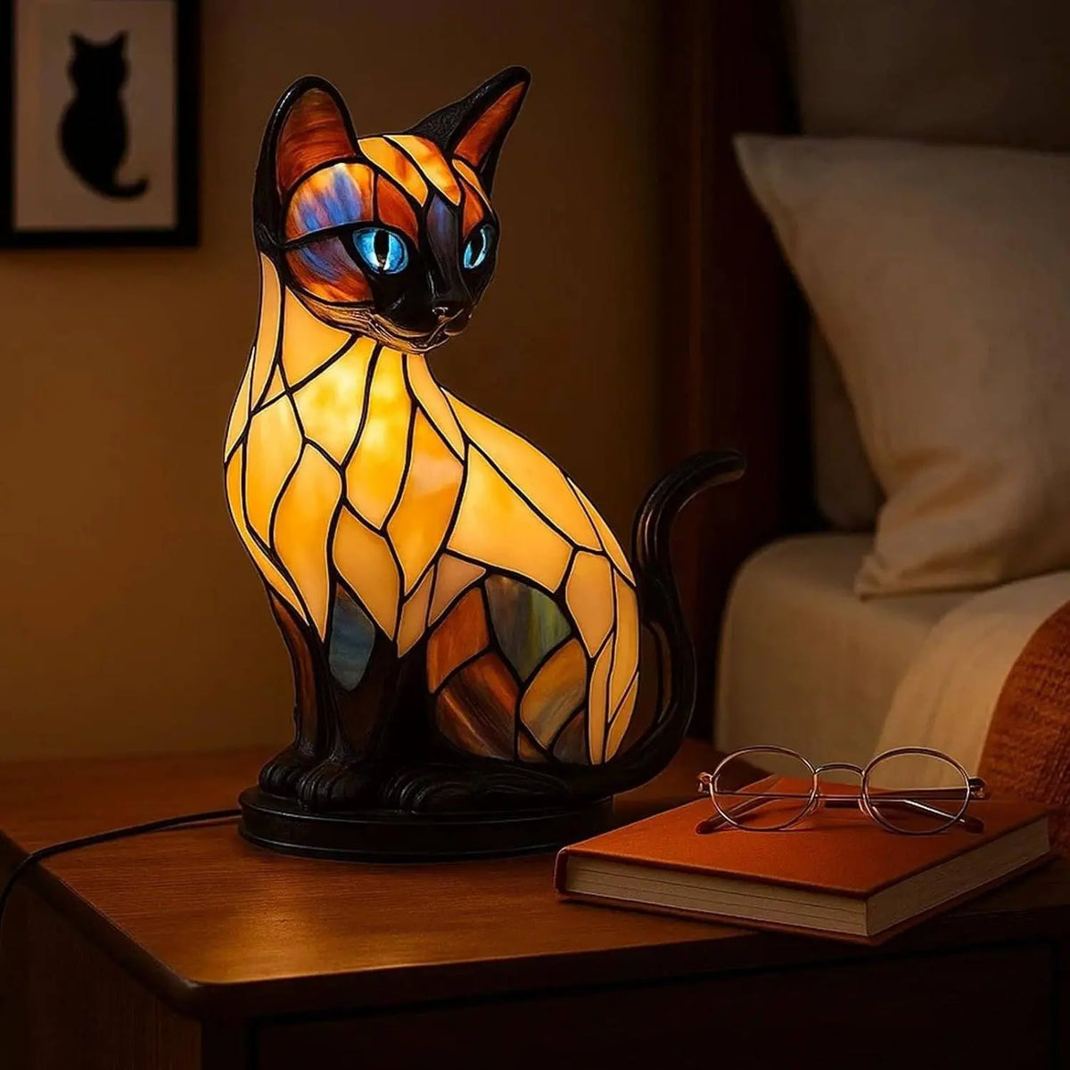 🐱Stolní lampa ve tvaru kočky, retro noční světlo z barevné pryskyřice s kočičím motivem