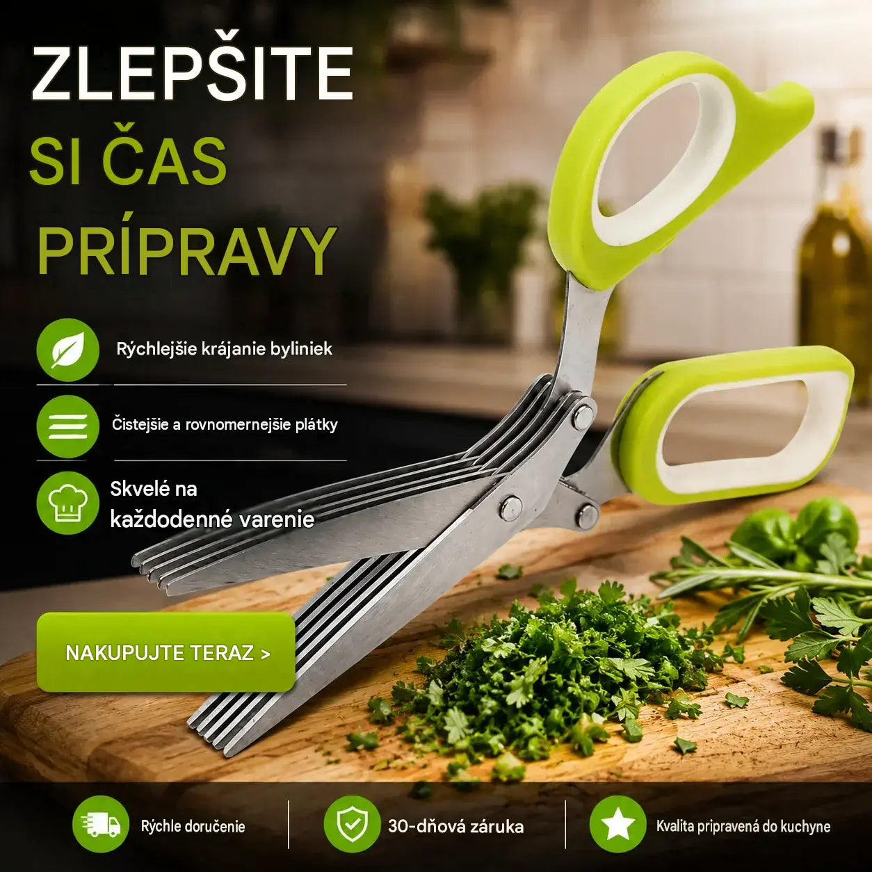 🌿 Kráječ s 5 čepelemi – Rychlý kuchyňský kráječ na čerstvé bylinky a koření