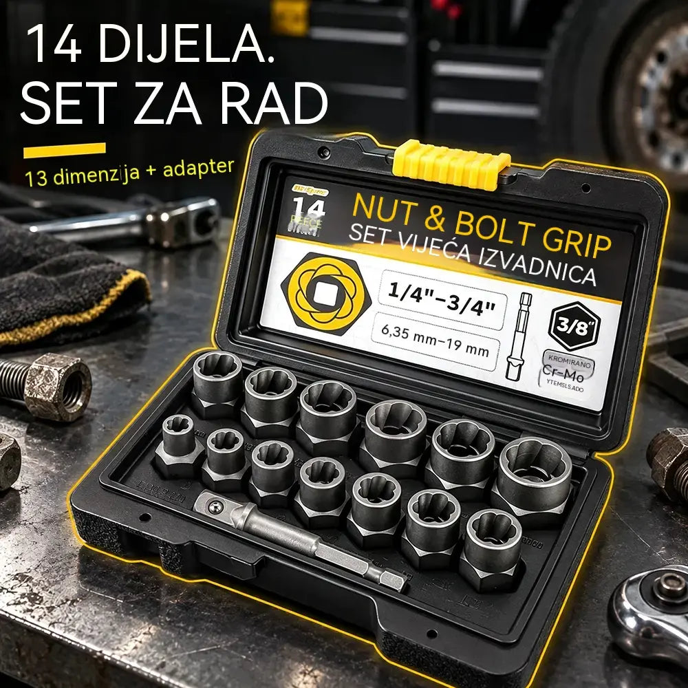 🔧 14 részes dugókulcs-készlet csavarokhoz és anyákhoz | Csúszásgátló bordázattal ellátott fejek rozsdás, sérült vagy elnyalt fejű csavarokhoz