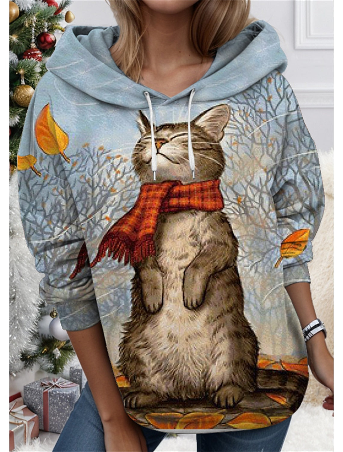 🐱🧥✨【1 kus, S–3XL】Dámska mikina s kapucňou a 3D potlačou mačky – mäkká, pohodlná a vhodná na každý deň.