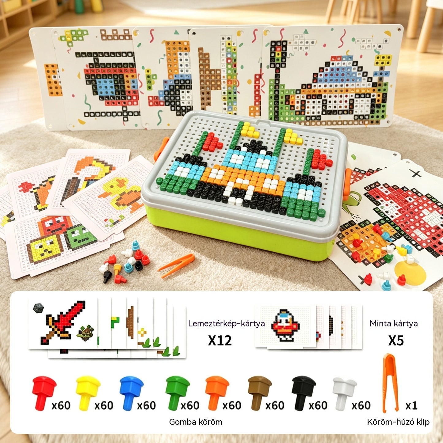 🧒👦 3D gomba alakú cövek kirakó, egy biztonságos és sokoldalú barkácsszerelő eszköz gyerekeknek.