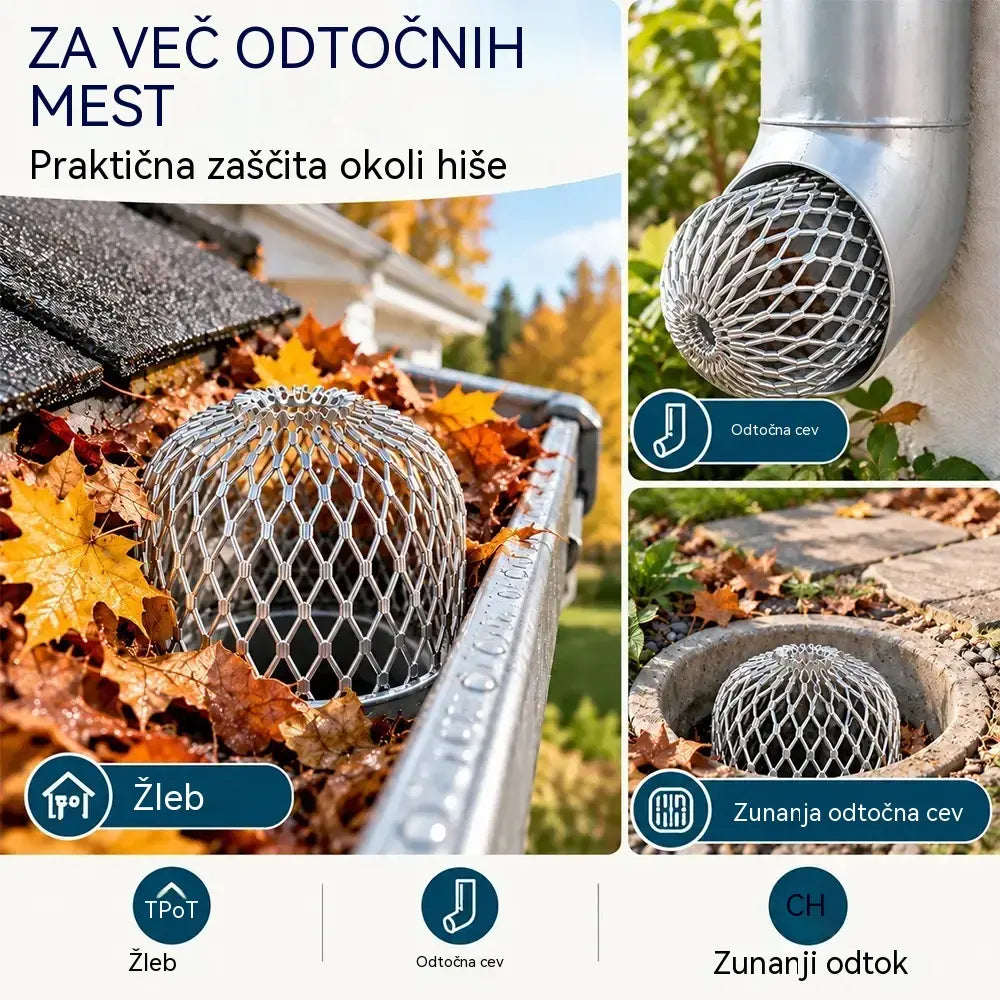 🍂 10-delni komplet za zaščito žlebov in odtočnih cevi pred zamašitvijo · Izdelano iz aluminijeve zlitine · Prilagodljiva oblika · Enostavna namestitev brez orodja!