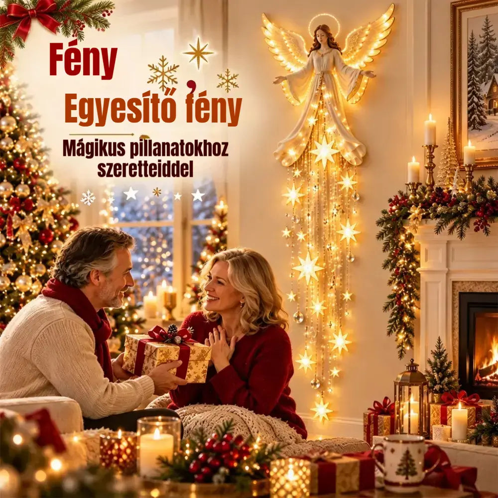 👼✨ Angyali fali lámpa hullócsillaggal | Világító karácsonyi dekoráció | Meleg LED otthonra és kertbe 🌟