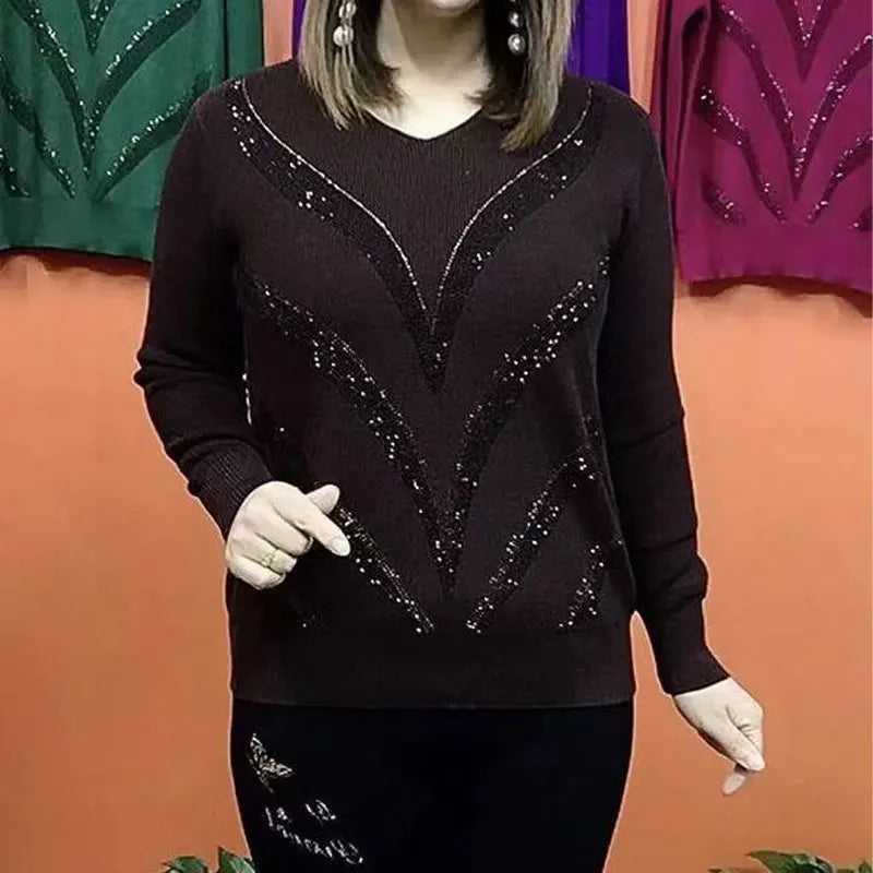 🔥【XL-6XL】Πλεκτό Πουλόβερ Αδυνατίσματος με Ελαστικό Ριχτό Ρίγες 2025