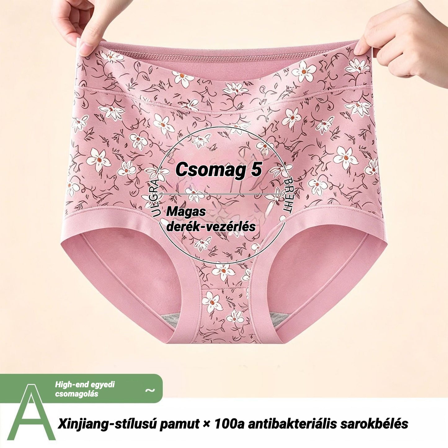 【5 darab 5 színben】2026-os új stílusú, kényelmes és lélegző, plus size divatos, magas derekú bugyi nőknek