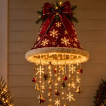 🎅 Hópelyhes és kristályos LED-fényű karácsonyi sapka – Varázslatos ragyogás a verandán ✨