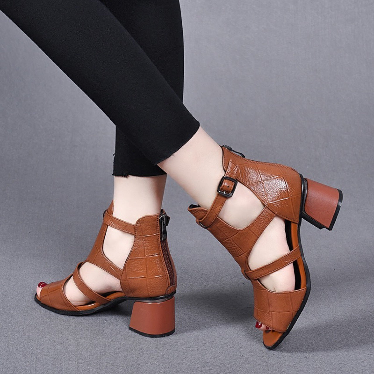 👡 【Rozmiar 35–40】Nowość 2026✨ miękkie skórzane czółenka z odkrytymi palcami i grubym obcasem