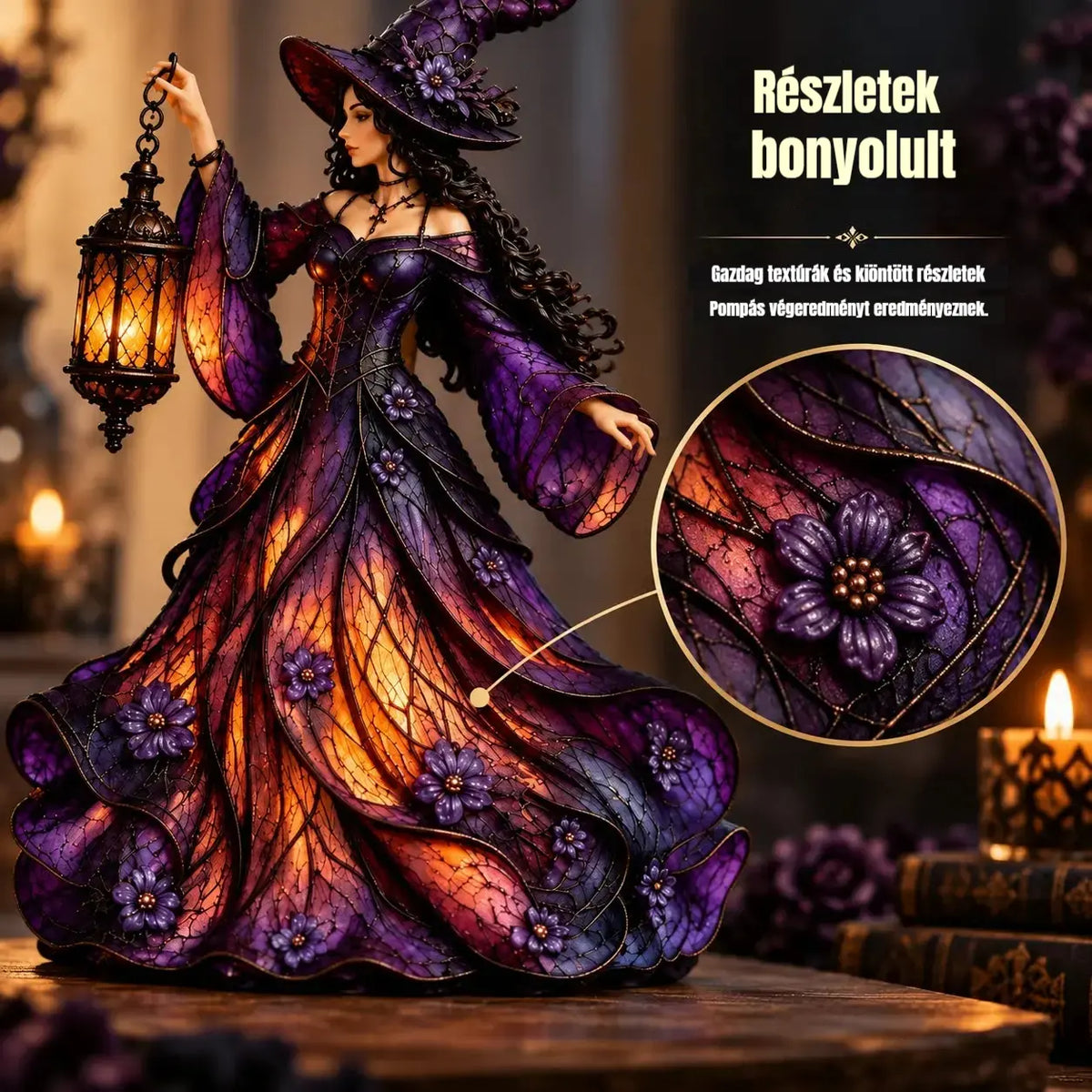 đ§ââïž GĂłtikus halloweeni boszorkĂĄnyfigura LED lĂĄmpĂĄssal đ§ââïž