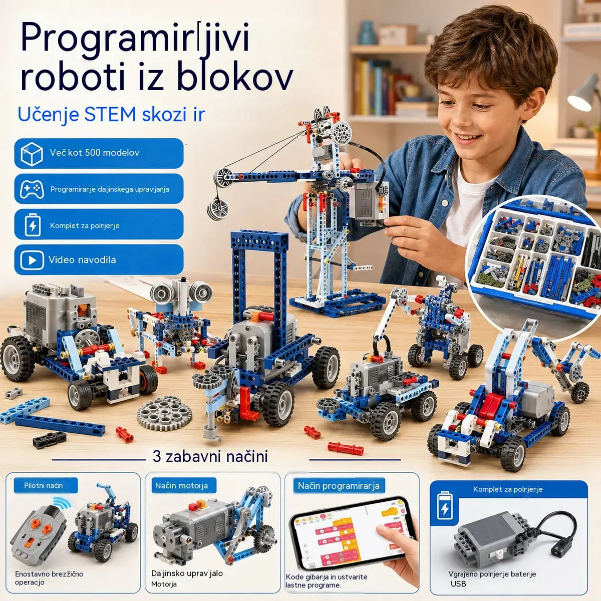 š¤š§©ć396 kosovććPakirano v vreÄki - brez napajalnikaćOtroÅ”ki komplet elektriÄnega robota za sestavljanje