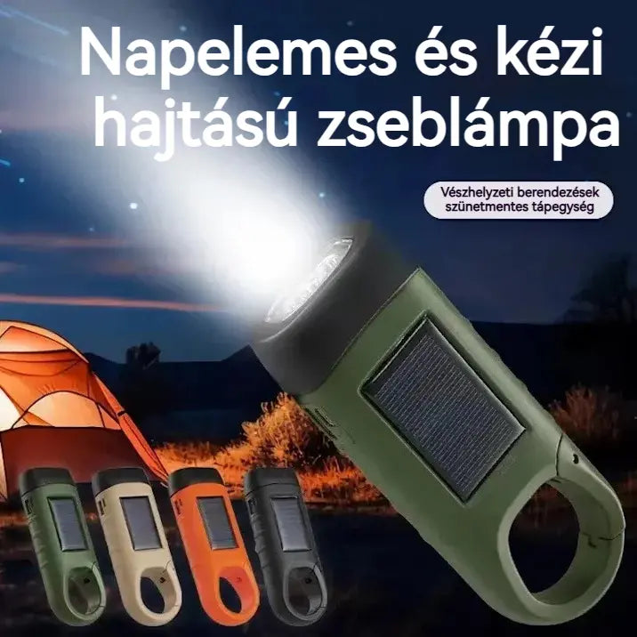 ⚡Napelemes és kézi hajtású zseblámpa – tökéletes hordozható generátor vészhelyzetekre és kalandokhoz!