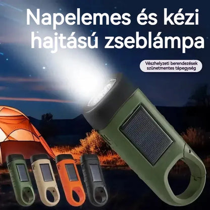 ⚡Napelemes és kézi hajtású zseblámpa – tökéletes hordozható generátor vészhelyzetekre és kalandokhoz!