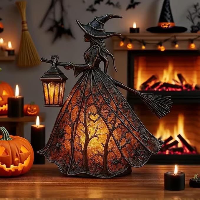 🧙‍♀️Lampa čarodějnice na Halloween, strašidelná gotická dekorativní lucerna, jedinečný dekorativní stolní lampa, noční světlo s nožičkami.