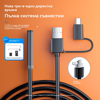 Нов 7-милиметров индустриален ендоскоп с директно свързване на камера тип C към телефони с Android (водоустойчив ендоскоп).