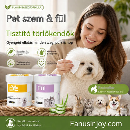 Több mint 50 000 eladott darab! 🐾🌿 50% kedvezmény! Természetes, növényi alapú kisállat törlőkendők – gyengéden eltávolítja a könnyfoltokat és a fülzsírt. Biztonságosan használható mindennapi használatra! 🧻✨