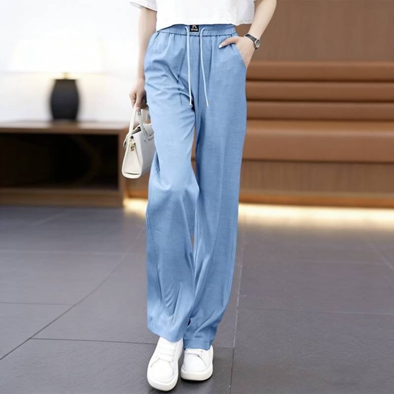 ❤️ 【S–3XL】Női Ice Silk vékony, bő szárú farmernadrág – Magas derekú, kényelmes viselet