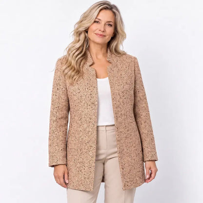 🍂【S-3XL】Női középhosszú kabát 2026 – Kockás/halszálkás minta, puha anyag, laza fazonú, nagy méretű anyukáknak🤎