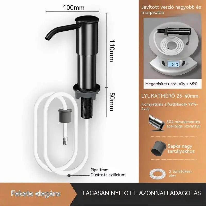 🚰Beépített szappan- és mosószeradagoló konyhai mosogatóba, prémium rozsdamentes acélból készült, közvetlenül az üvegre öblítő, kihúzható csővel és 304-es gravitációs golyóval, gyors pumpálással