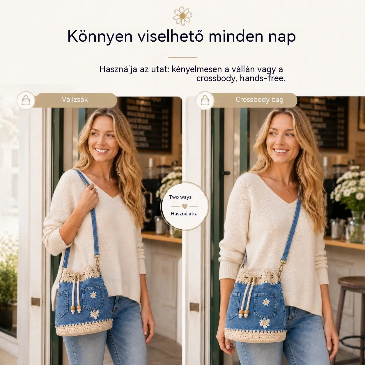 👝Egy bohém stílusú szőtt farmertáska, amely minden megjelenésedhez illik ✨