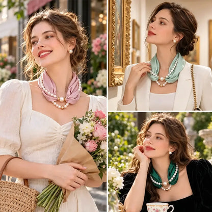 ✨ Naszyjnik z pereł i magnetyczna spinka do apaszki 2 w 1! Szybkie zapięcie magnetyczne · Odpinany design · Francuska elegancja i uniwersalny styl