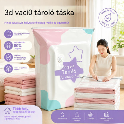 🧳【5 darabos készlet】💨 Nagy, összenyomható vákuumos tárolózsák: nincs szükség pumpára, szivárgásmentes, és ideális helytakarékosságra bőröndökben és otthon ✈️