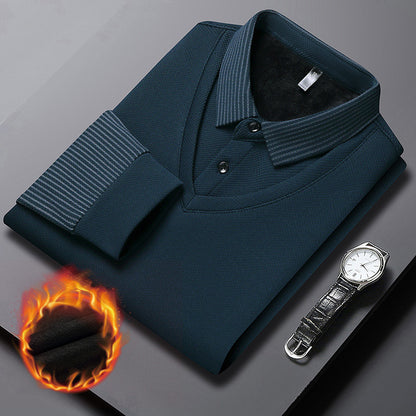 【M-4XL】 👔 Pánske polo tričko s dlhým rukávom v štýle „2 v 1“ · Zateplené podšívkou · Elegantný dizajn s klasickým golierom a pruhovanými rukávmi · Vhodné na bežné nosenie aj do práce!