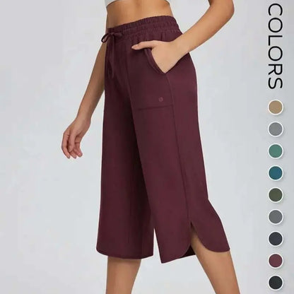 👖 Dámske capri nohavice na jogu so širokými nohavicami – vysoký pás s vreckami, rýchloschnúce, ľahké, ochrana pred slnkom UPF 50+ – voľné a pohodlné na turistiku, do posilňovne, na cestovanie a cvičenie vonku ☀️