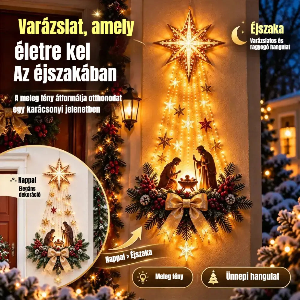 💡✨Világító falidísz karácsonyi jelenettel