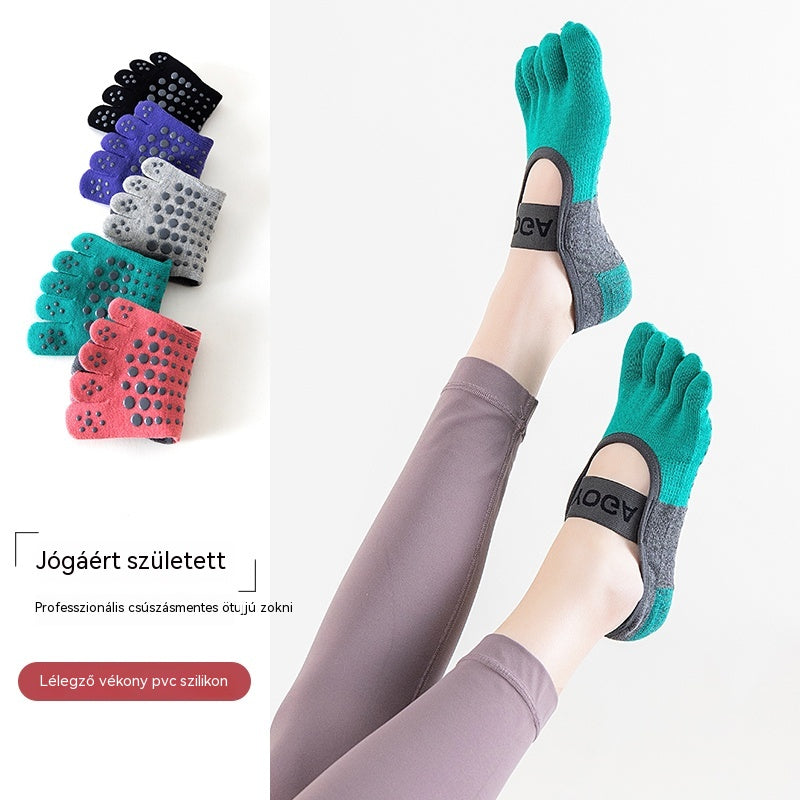 🦶【5 pár】🧘Pilates professzionális csúszásgátló ötujjú zokni: Lélegző fitnesz zokni minden évszakra, alkalmas padlóra és jógára🧦
