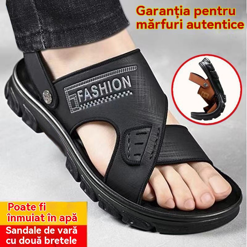 🐂【Cumpără 1 primești 1 gratis】【38-47】Sandale de plajă noi din piele cu talpă groasă pentru bărbați