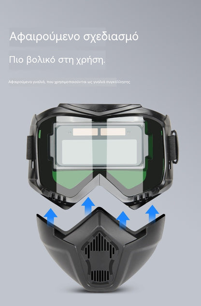 😎Πλήρως αυτόματο κράνος συγκόλλησης με προστατευτική μάσκα τοποθετημένη στην κεφαλή αλλαγής φωτός για συγκολλητές