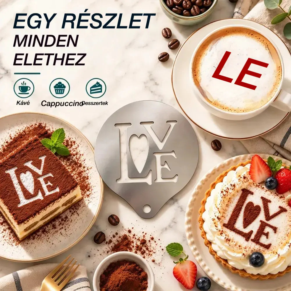 ☕ Rozsdamentes acél sablon kávé-latte art készítéséhez