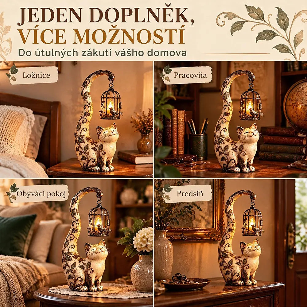 🐱💡Noční světlo ve stylu vintage – kočka s ptačí klecí – kreativní zahradní dekorace