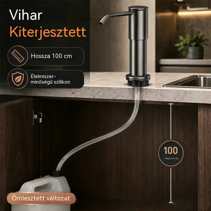 🚰Beépített szappan- és mosószeradagoló konyhai mosogatóba, prémium rozsdamentes acélból készült, közvetlenül az üvegre öblítő, kihúzható csővel és 304-es gravitációs golyóval, gyors pumpálással