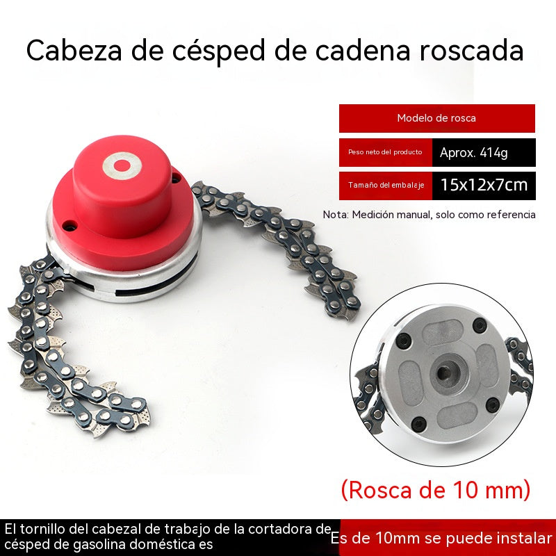 Cabezal de cortacésped con cadena metálica