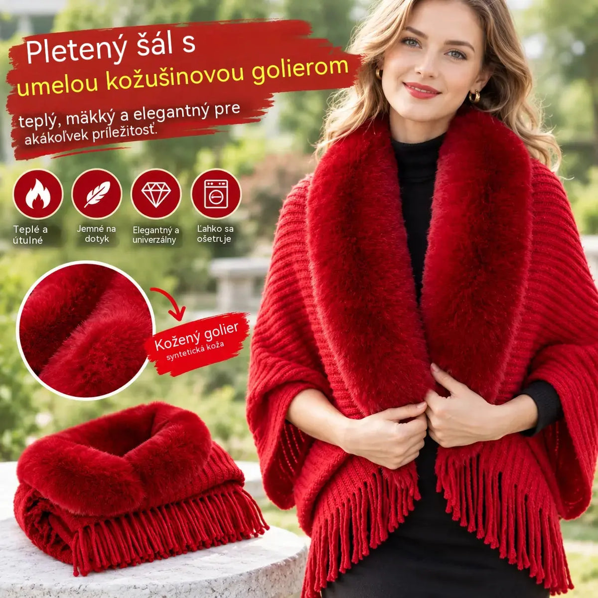❄️Elegantní a teplá pletená šála s plyšovým límcem, ideální pro každou příležitost a vytváří sofistikovaný vzhled.