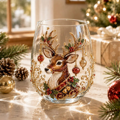 🎄🧑3D vianočný sklenený pohár I Luxusné sviatočné sklo na nápoje, dekorácie a vianočné darčeky.