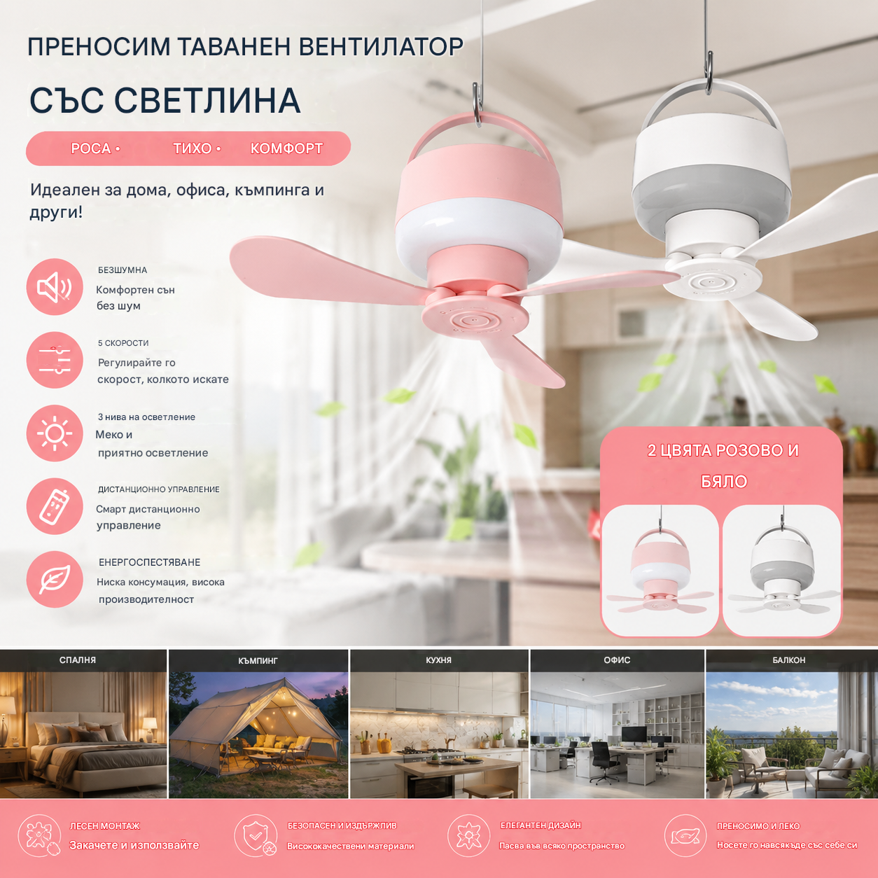 ⏰ Ограничена оферта: Акумулаторен вентилатор за таван с LED светлина! 🌬️✨